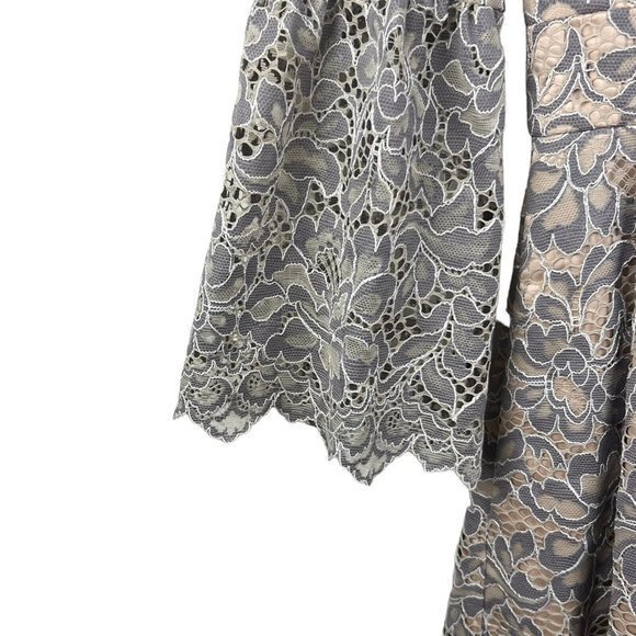 Eliza J Womens Gray Tan Floral Lace Bell Sleeve Fit And Flare Dress Size 2 - Picture 4 of 8